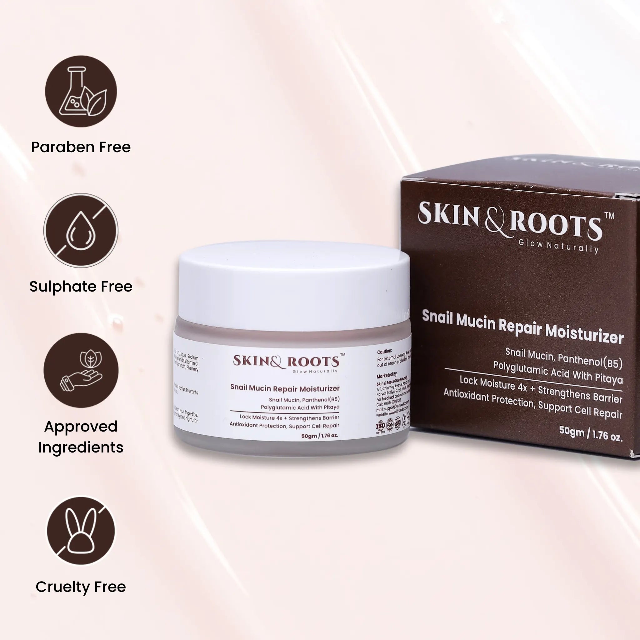 Snail Mucin Repair Moisturizer | Snail Mucin & Polyglutamic Acid | Lock Moisture 4x & Cell Repair