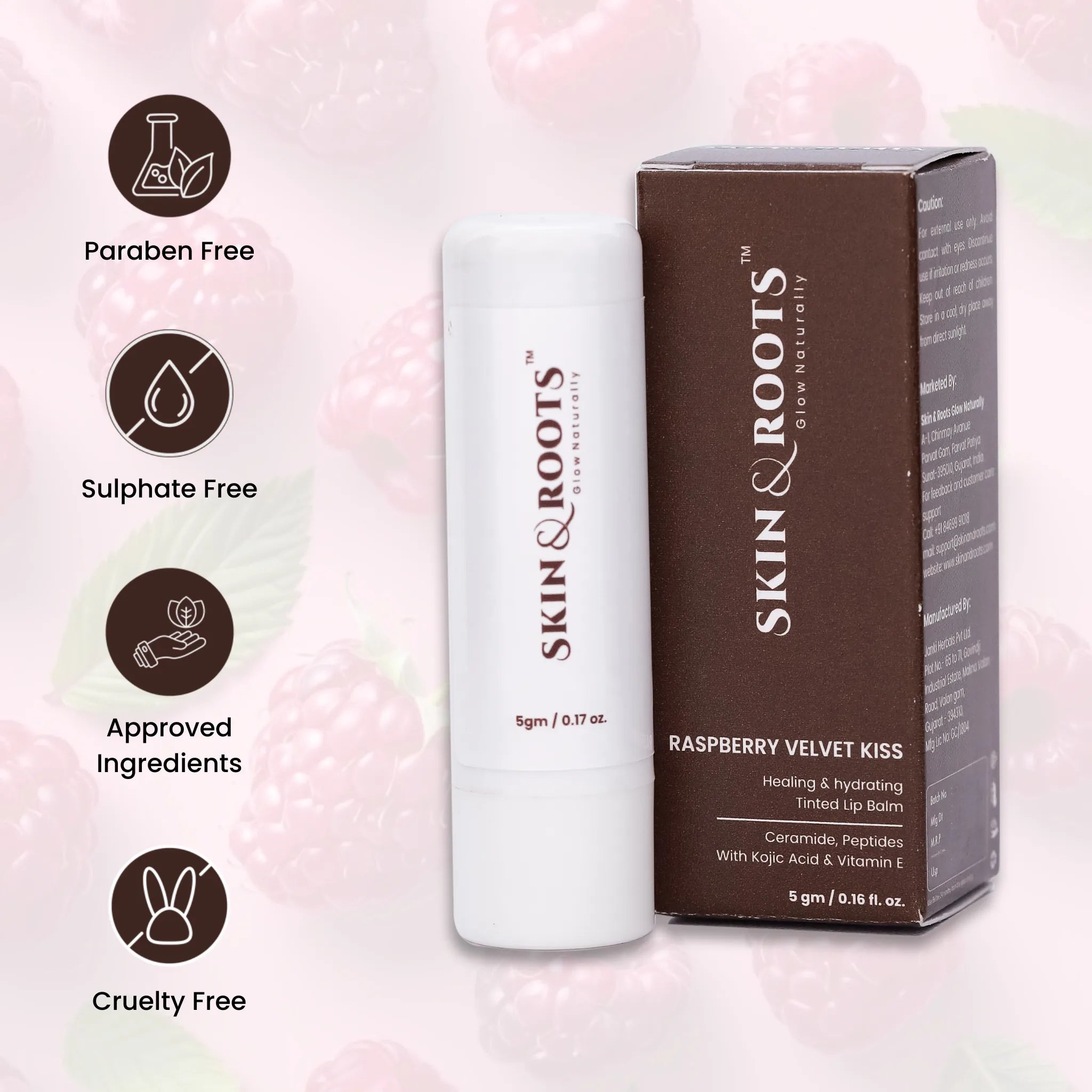 Raspberry Velvet Kiss Tinted Lip Balm | Ceramide & Peptide | Healing & Hydrate Lips