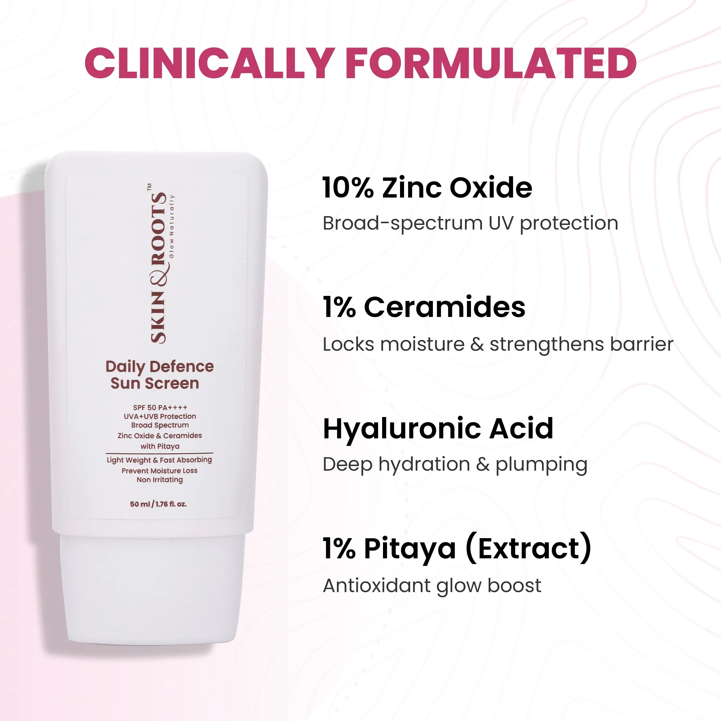 Daily Defence Sun Screen | Zinc Oxide & Ceramides | Light Weight & Fast Absorbing | SPF 50 PA++++