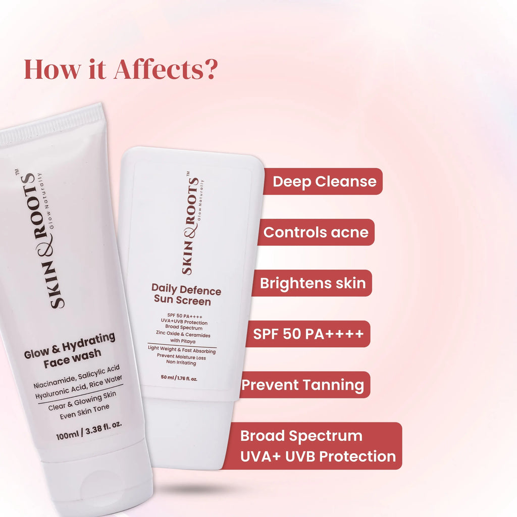 Summer Essential Duo : Glow & Hydrating Face Wash + Daily Defence Sunscreen | SPF 50 PA++++