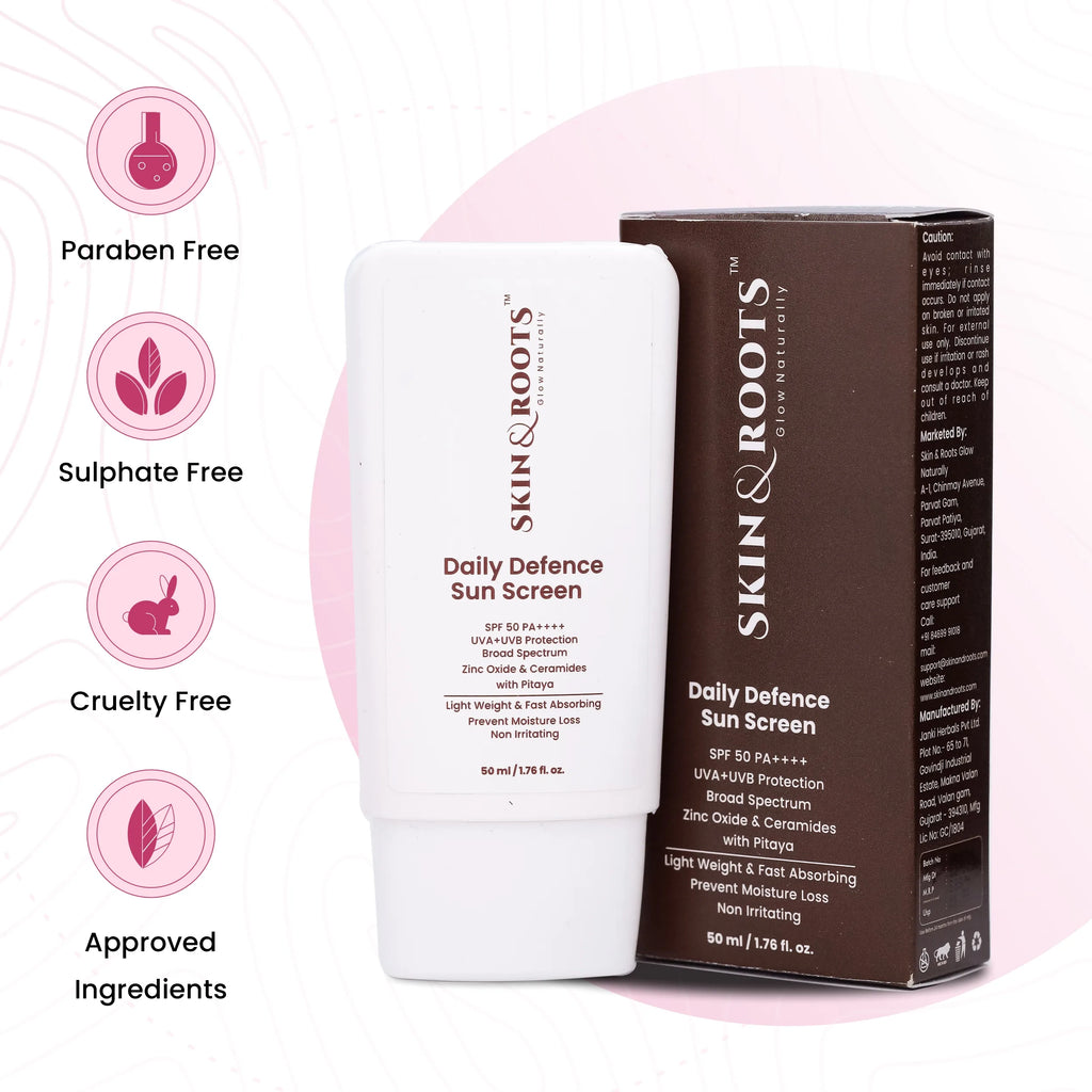 Daily Defence Sun Screen | Zinc Oxide & Ceramides | Light Weight & Fast Absorbing | SPF 50 PA++++