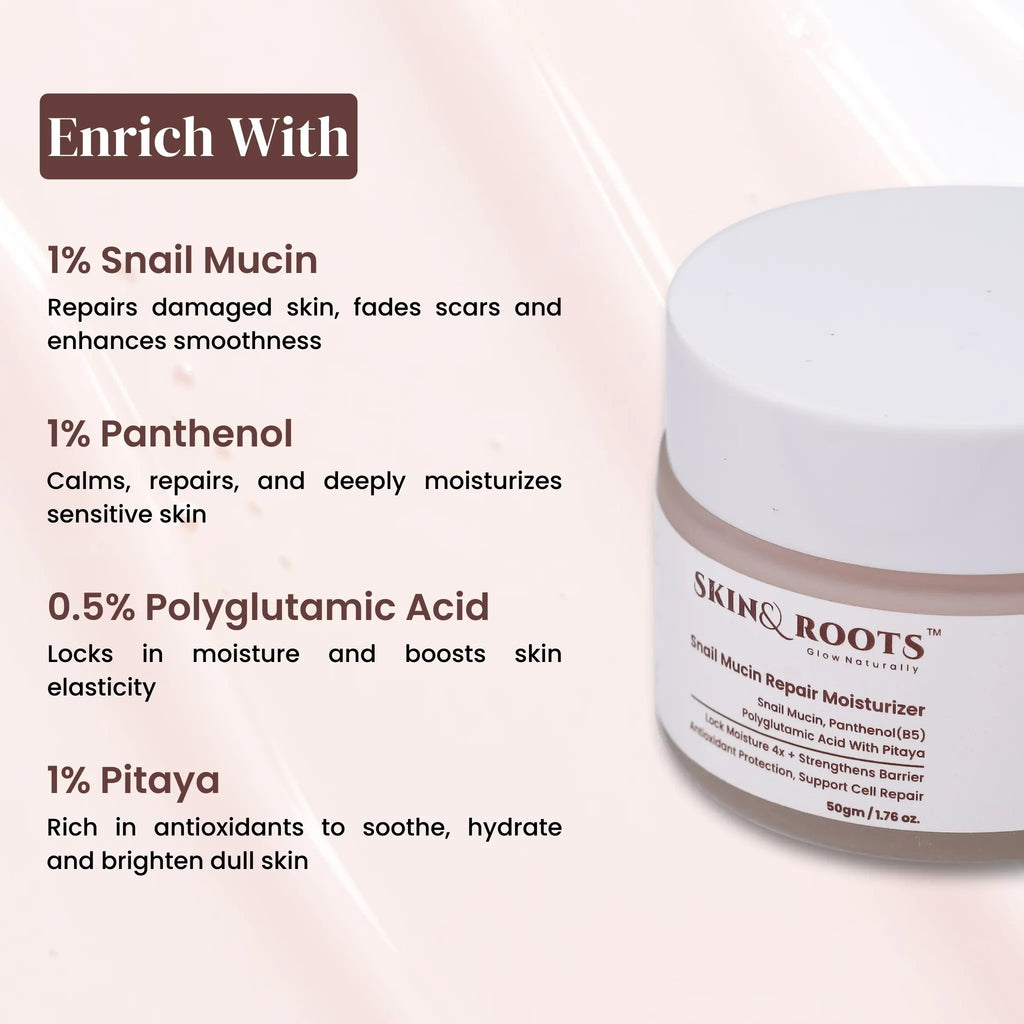 Snail Mucin Repair Moisturizer | Snail Mucin & Polyglutamic Acid | Lock Moisture 4x & Cell Repair