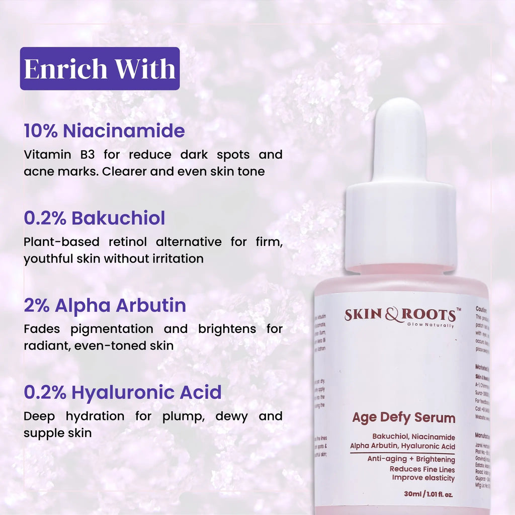 Age Defy Serum | 10% Niacinamide & 0.2% Bakuchiol | Anti-Aging & Brightening