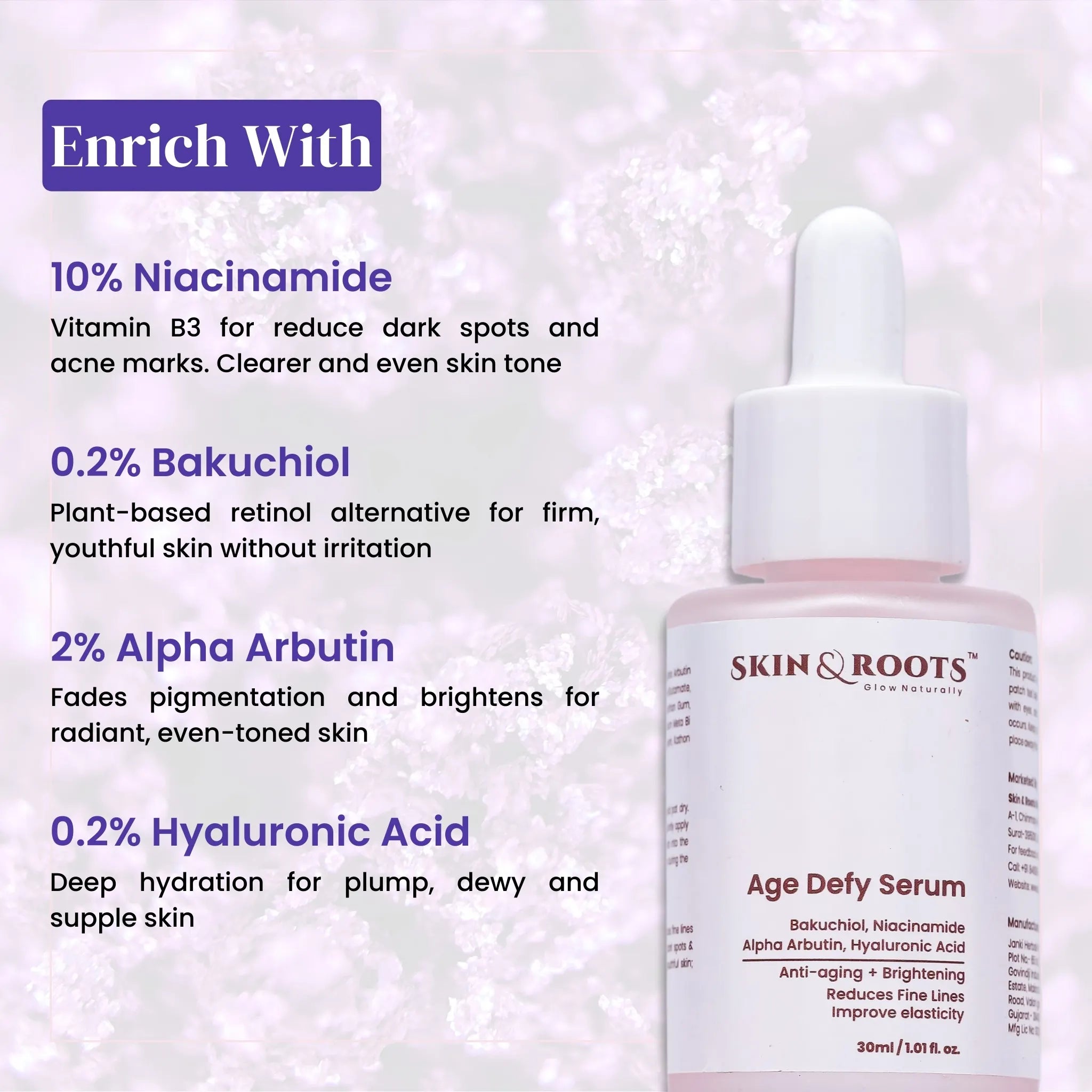 Age Defy Serum | 10% Niacinamide & 0.2% Bakuchiol | Anti-Aging & Brightening